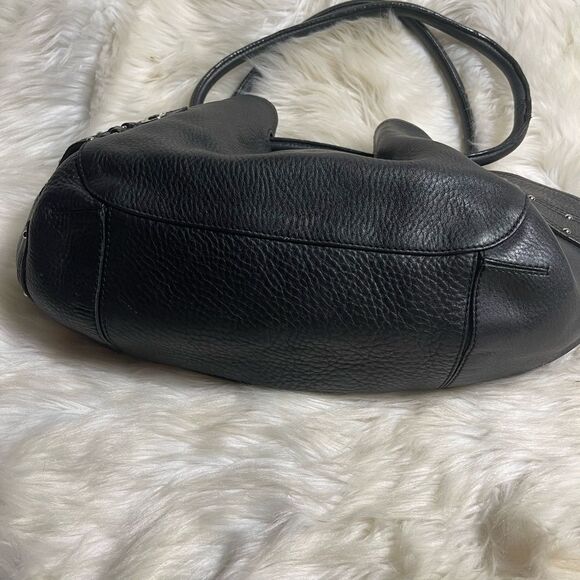 Cole Haan Black Pebbled Leather Hobo medium shoulder bag silver tone accents - Picture 8 of 16